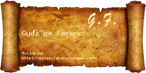 Gyüge Ferenc névjegykártya